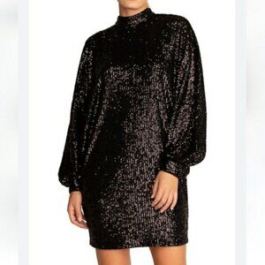 Trina Turk Enjoyment Dress Black Straight Silhouette Mockneck Dolman Sleeve XL